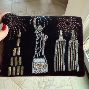 NYC NYE 2000 Embellished Evening Clutch with Fireworks Design